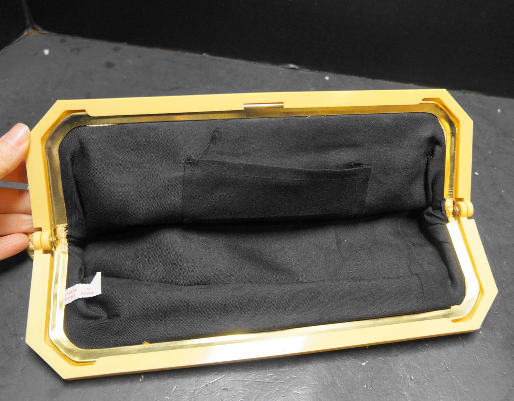 Vintage Blonde Straw Clutch Lucite Frame Hong Kong