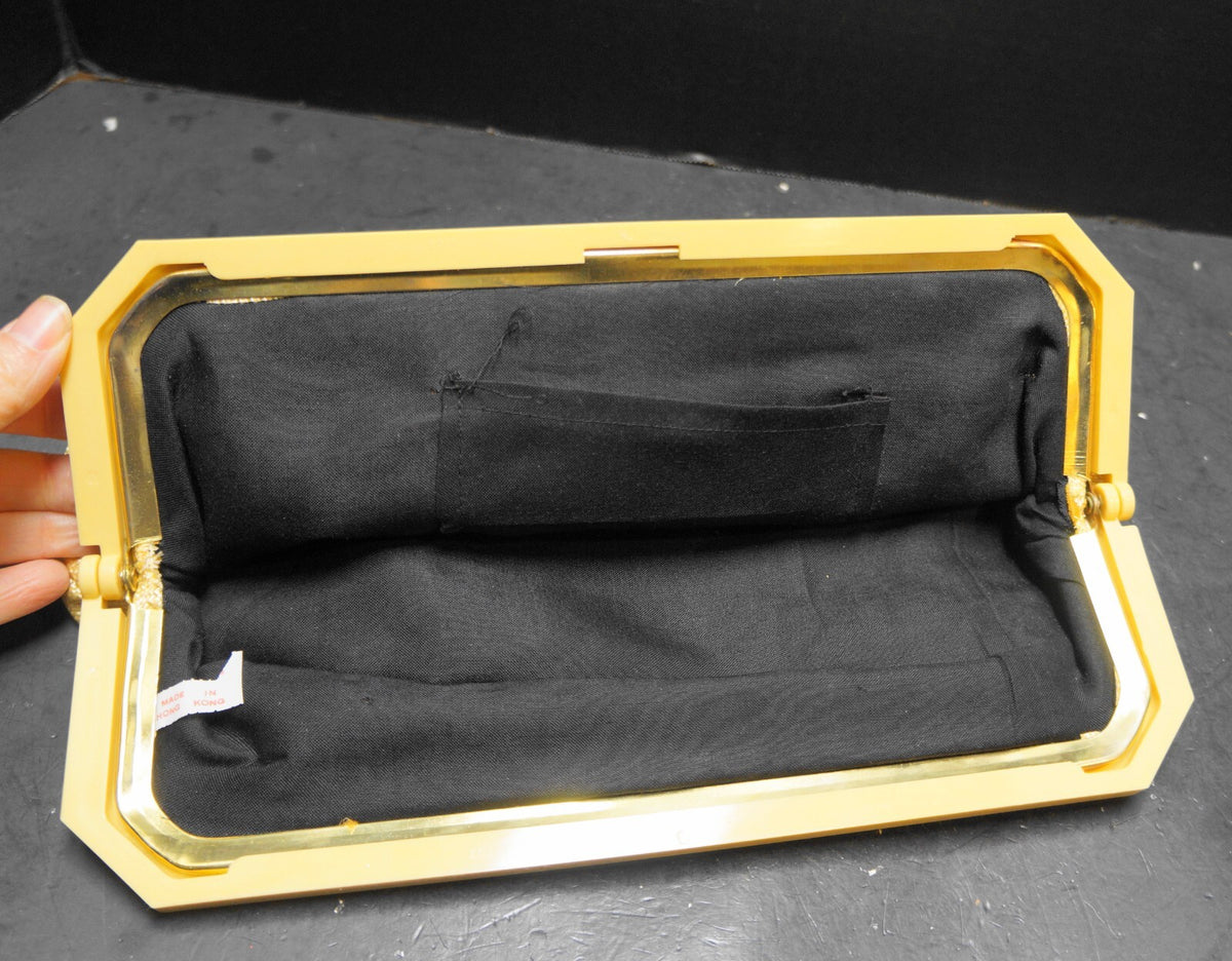 Vintage Blonde Straw Clutch Lucite Frame Hong Kong