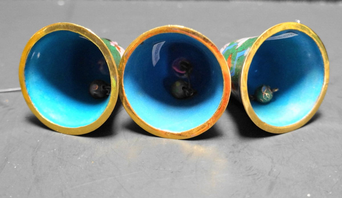 Lillian Vernon Green Cloisonne Bells Ornaments Set of 3