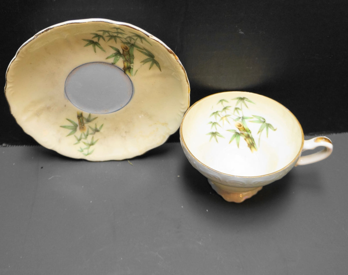Bamboo Decorated Lustreware Cup Saucer Porcelain