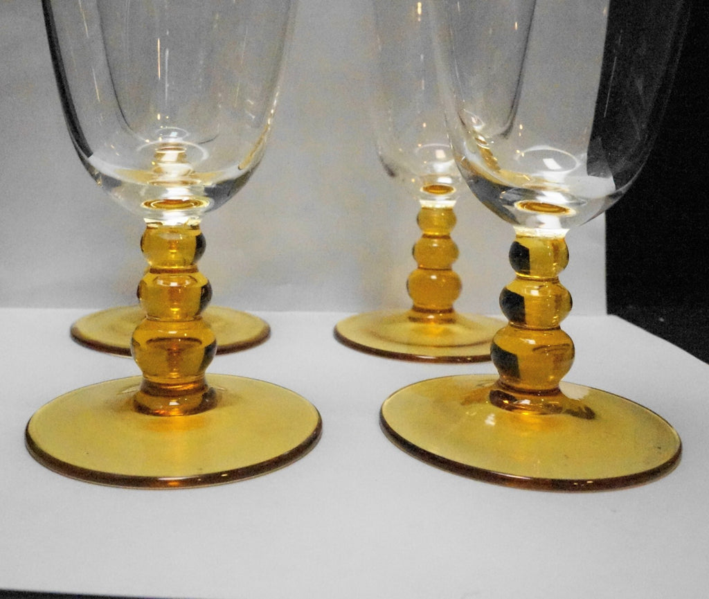 Amber Ball Stem Clear Bowl Blown Glass Water Goblets Set of 6