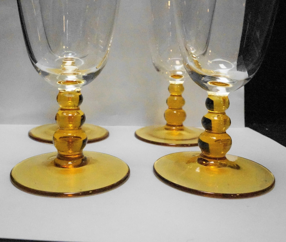 Amber Ball Stem Clear Bowl Blown Glass Water Goblets Set of 6