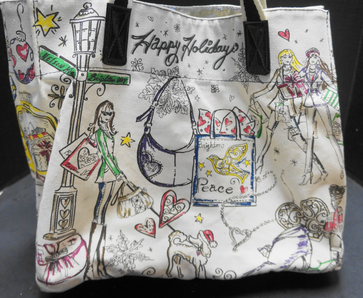 Brighton Happy Holidays City Canvas Tote Bag Christmas Shopping Colors