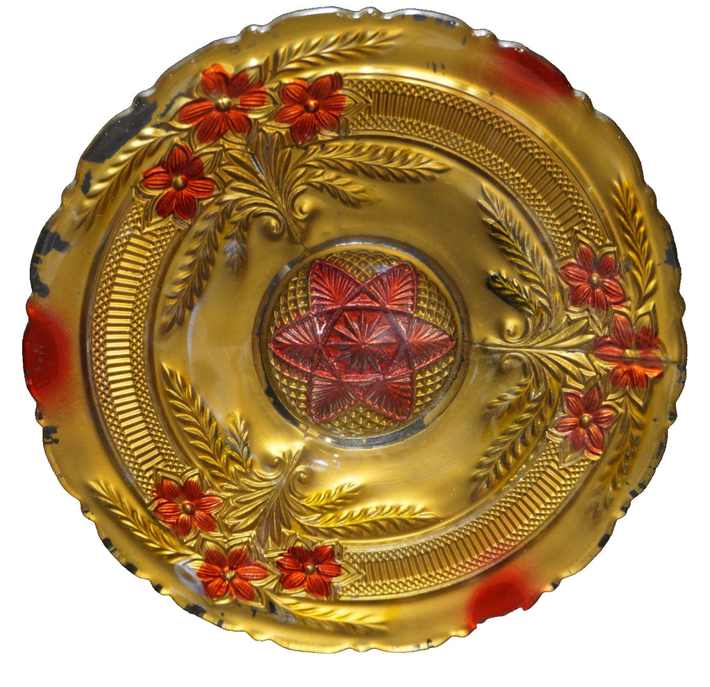 Indiana Glass Narcissus Spray Goofus Red Gold Carnival Plate EAPG