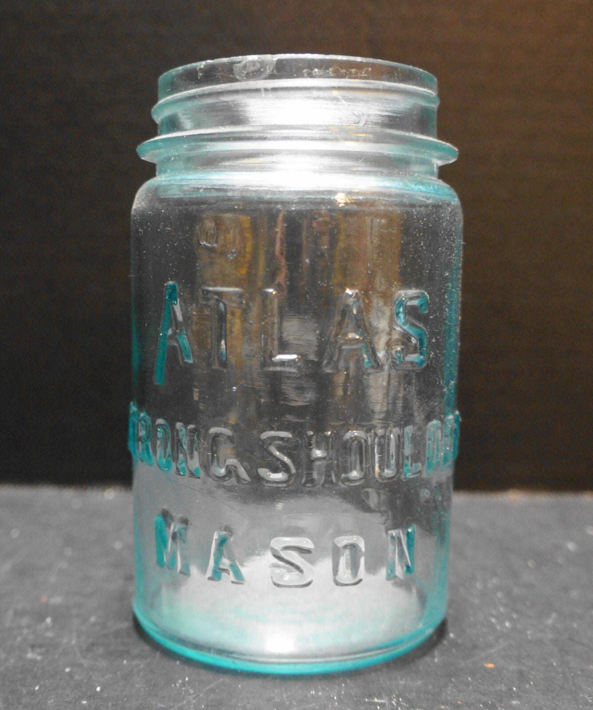 Atlas Strong Shoulder Pint Jar Aqua Glass No Lid