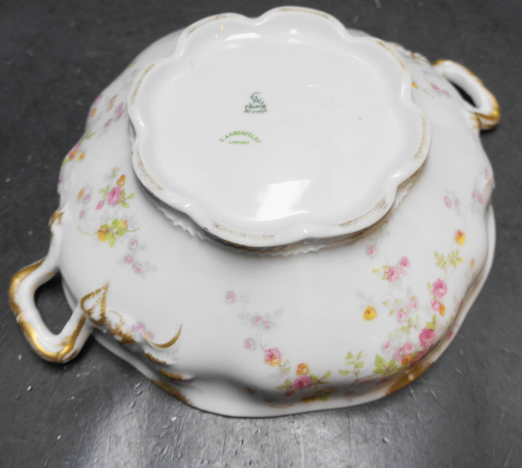 Charles Ahrenfeldt Limoges France Pink Roses Covered Round Vegetable Dish