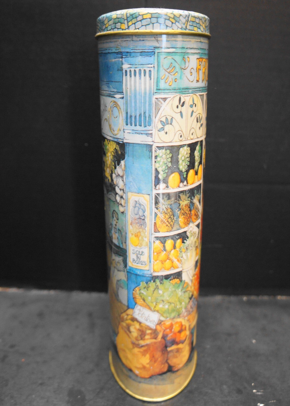 Fruiterer Fruit Market Decorated Tall Oval Tin Made in Italy Mega