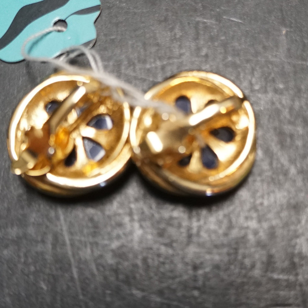 Trifari Navy Blue Lucite Cab Gold Tone Rope Clip Earrings