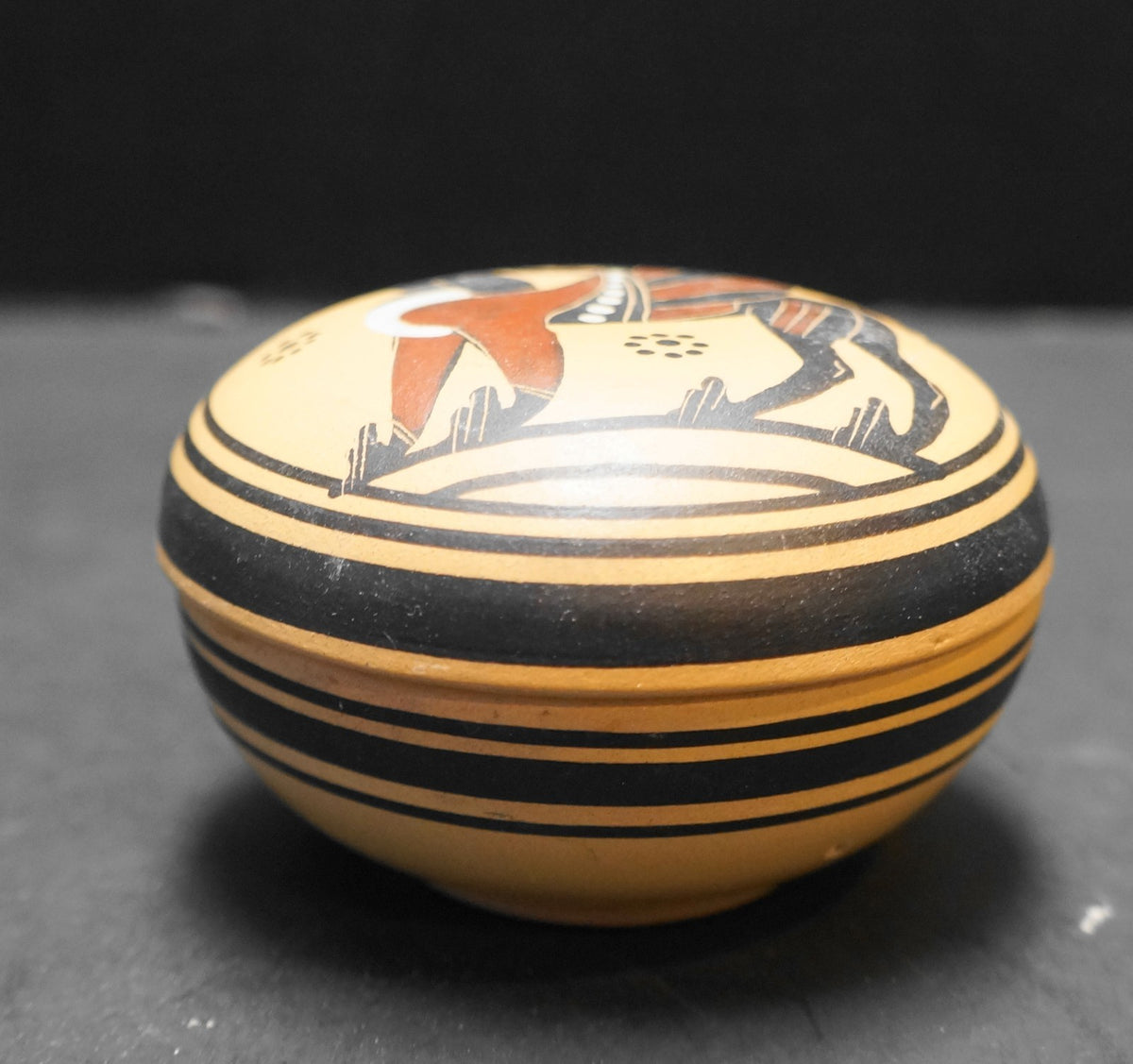 Greek Corinth Souvenir Trinket Box Round Clay Hand Painted