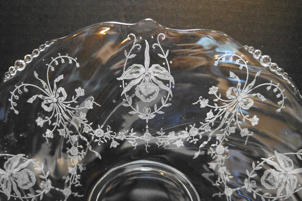 Heisey Orchid Etch Waverly Blank Swirl Scalloped Sandwich Torte Platter Tray