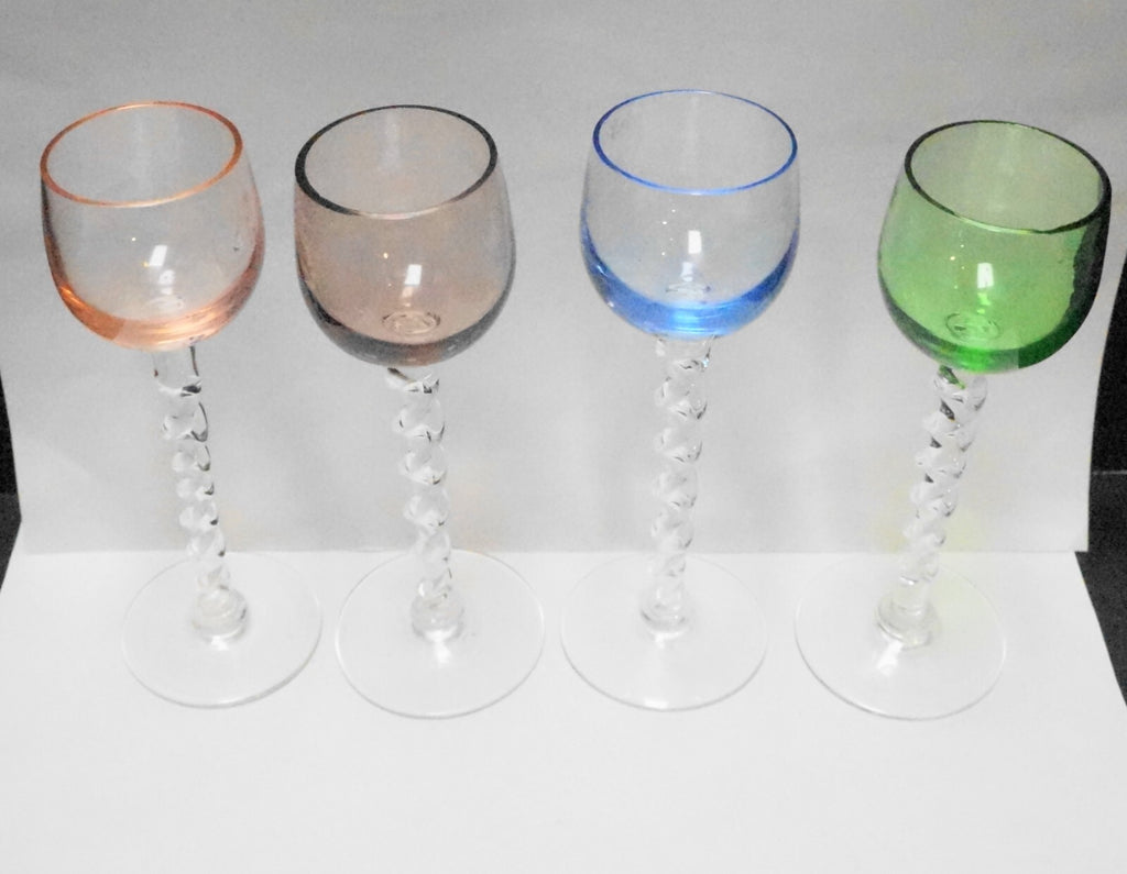 Multicolor Cordials Twisted Stems Set of 4 Art Glass