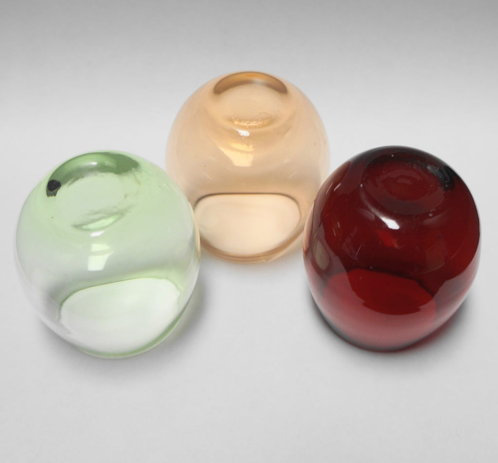 Jewel Tone Glass Mini Roly Poly Cordial Cocktail Shot Glasses Set of 3