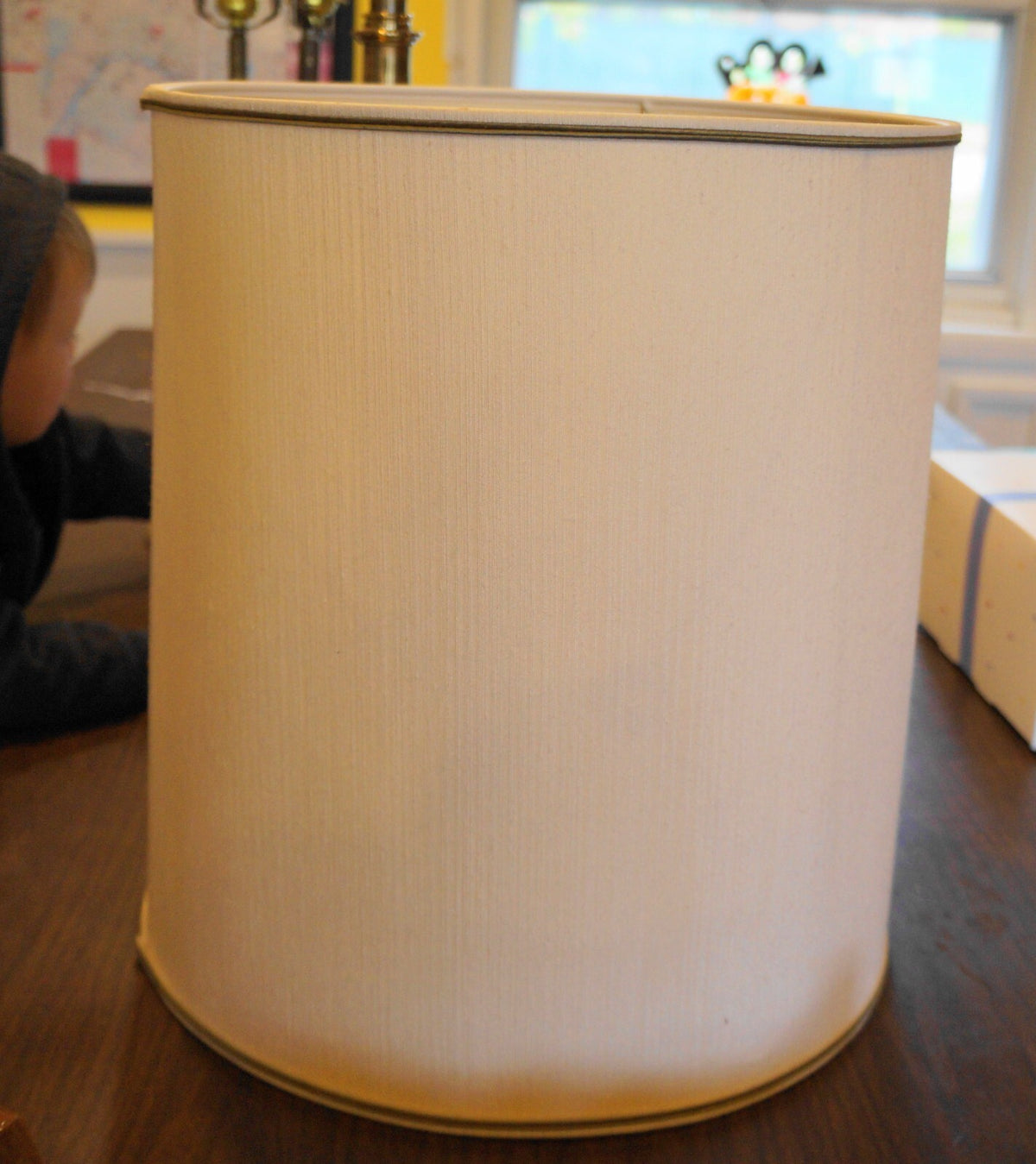Stiffel Paneled Brass Table Lamp With Drum Shade 33 IN