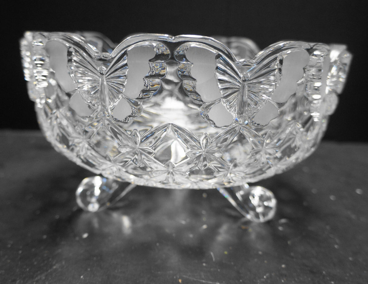 Hofbauer Papillon Butterfly Crystal Bowl 3 Toed 8 IN
