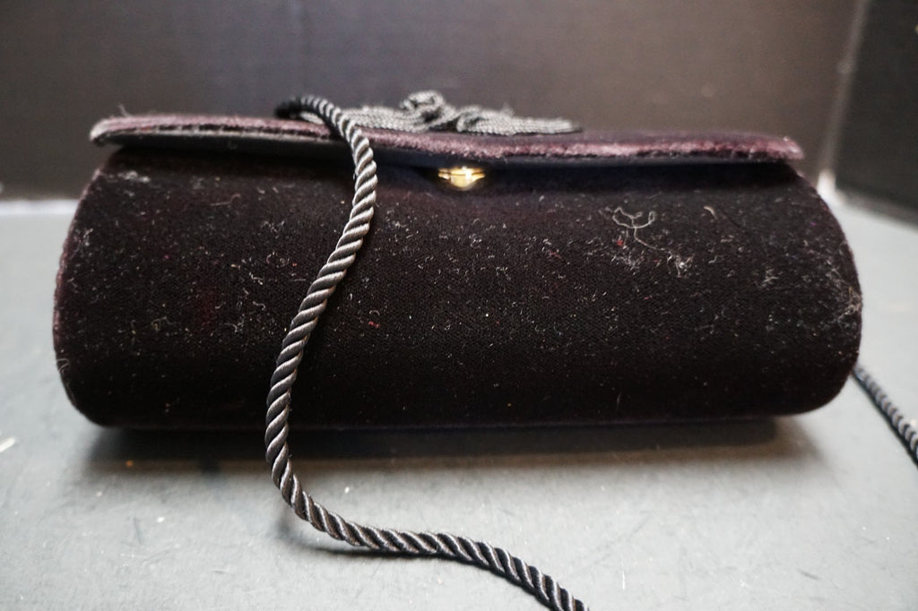 Black Velvet Baguette Evening Bag Convertible Clutch Vintage