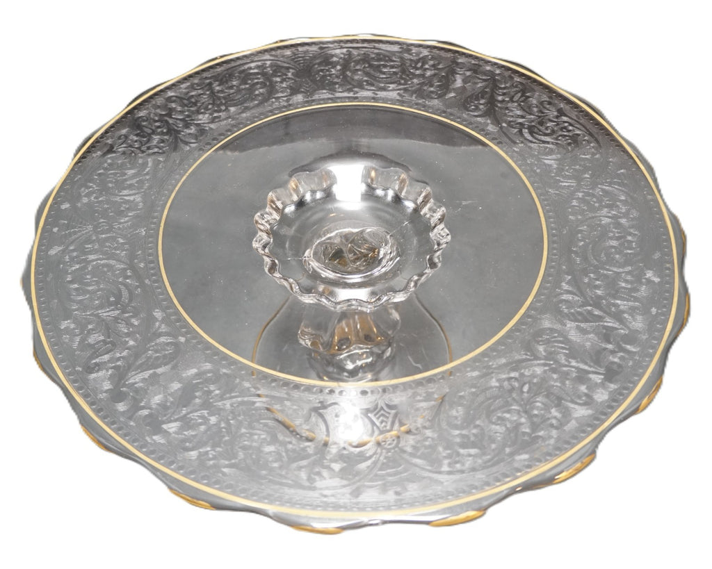 Glastonbury Lotus Gold Brocade Cake Stand New Martinsville Princess Blank
