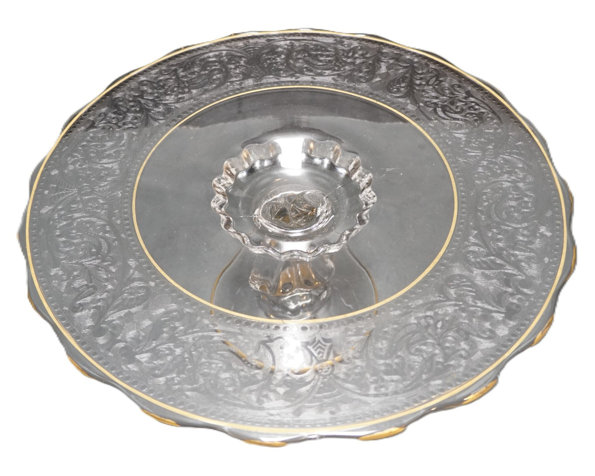 Glastonbury Lotus Gold Brocade Cake Stand New Martinsville Princess Blank