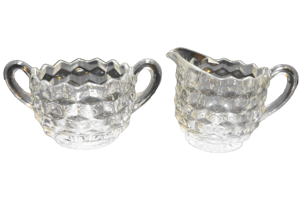 Fostoria American Cream Sugar Pair Clear Glass Cube Cubist