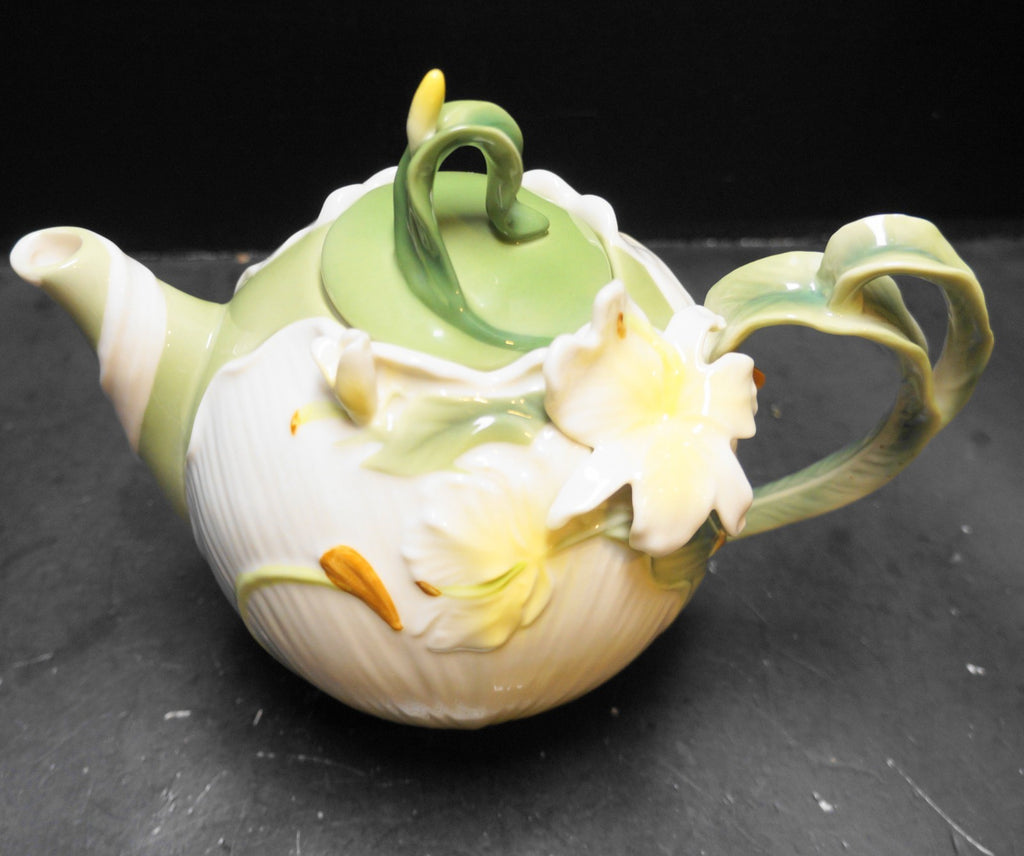 Pier 1 Ginger Lily Teapot Hand Painted Porcelain