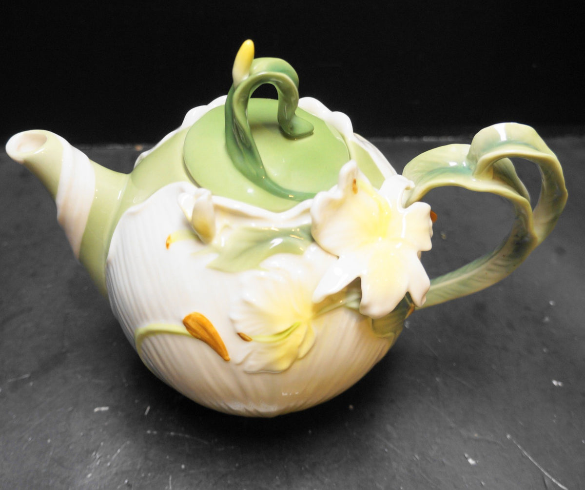 Pier 1 Ginger Lily Teapot Hand Painted Porcelain