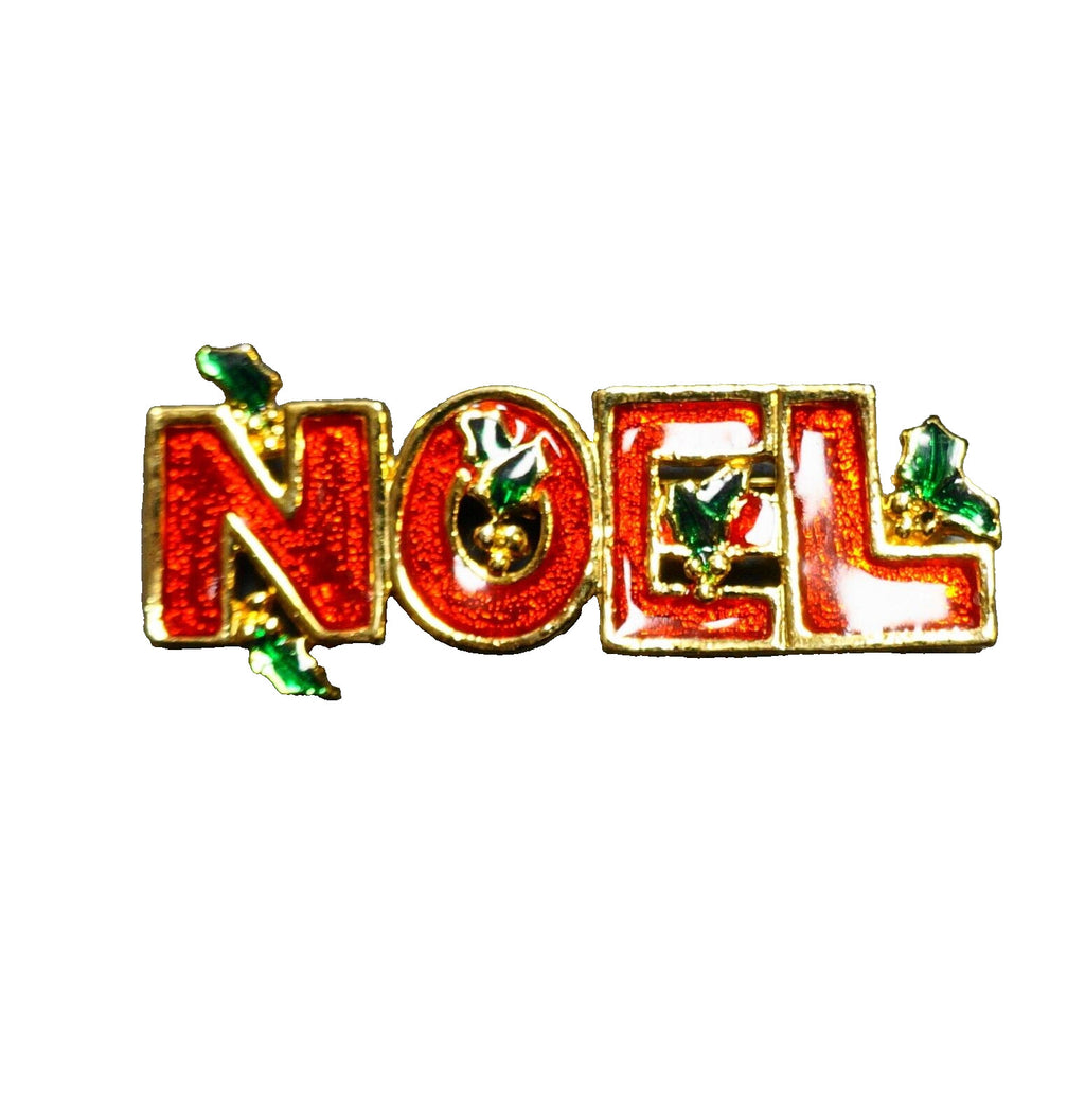 Noel Enamel Red Goldtone Bar Pin Block Letters AAI Signed Christmas