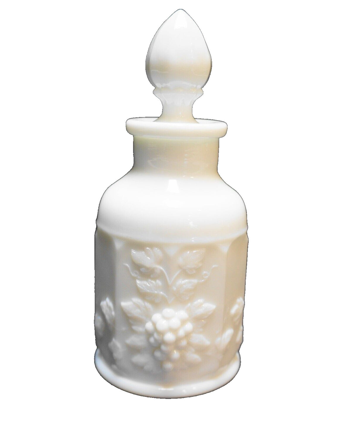 Westmoreland Paneled Grape White Milk Glass Perfume Cologne Toilet Water Bottle