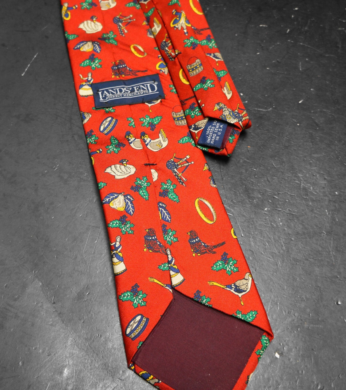 Land's End Direct Merchants Silk Christmas Tree Red Green Tie