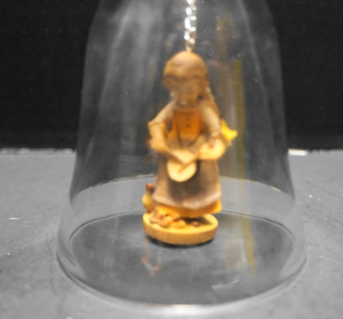 Dolfi Lead Crystal Bell Wood Girl Playing Drums Figurine