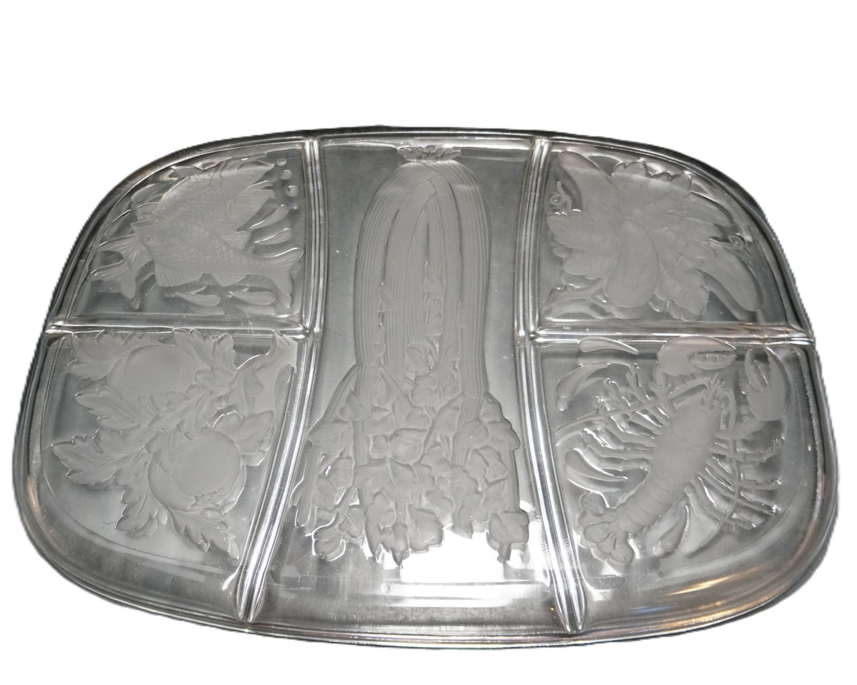 Frosted Cut Intaglio Celery Lobster Fish Pickles Divided Relish Tray 15 x 11