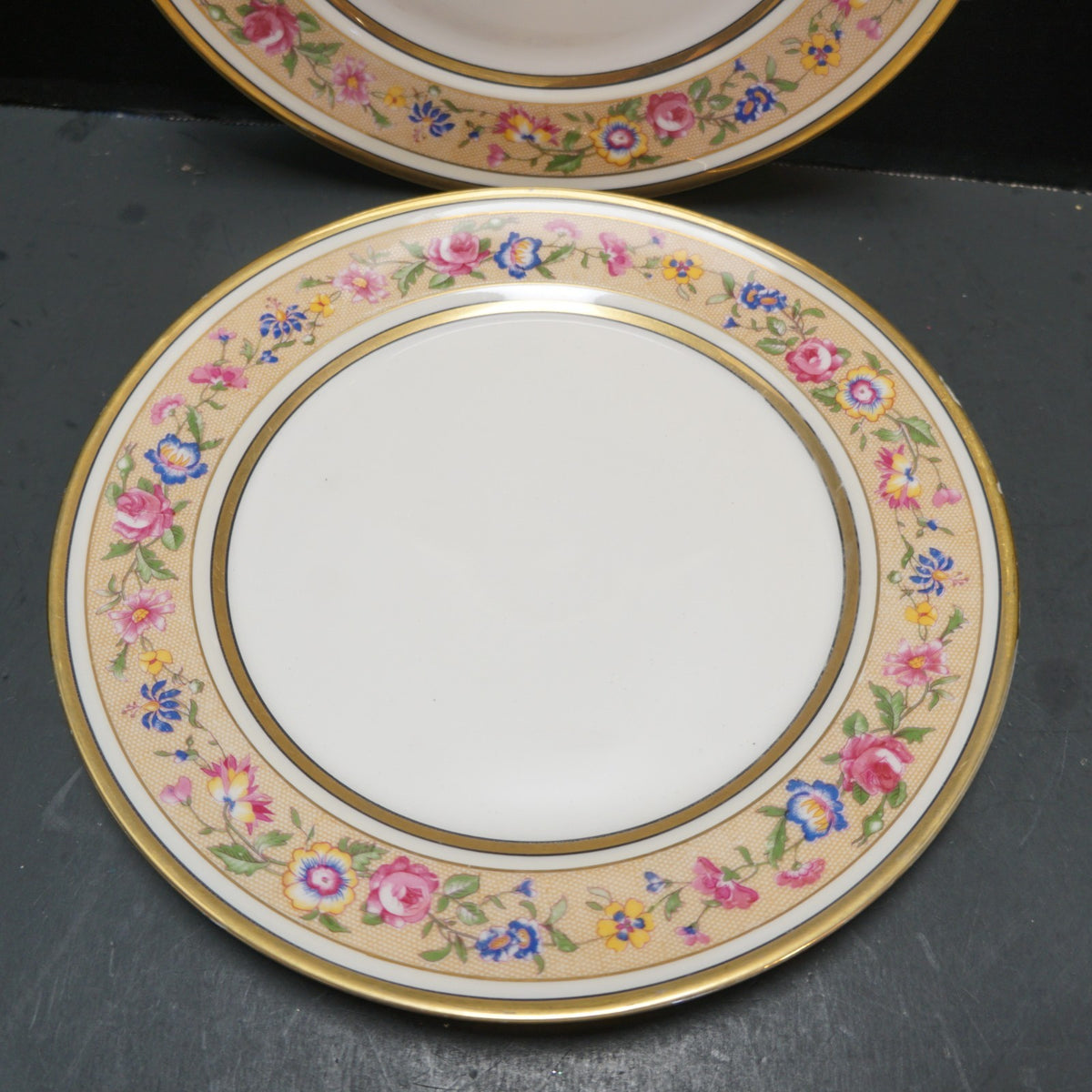 Charles Ahrenfelt Limoges France Floral Salad Plates Pair Cowell & Hubbard Co