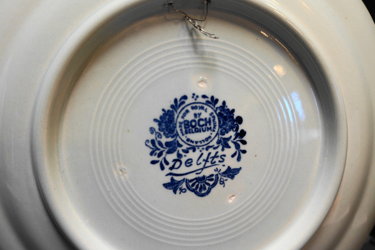Delfts Boch Belgium Royal Sphinx Pair of Plates Windmill Ships