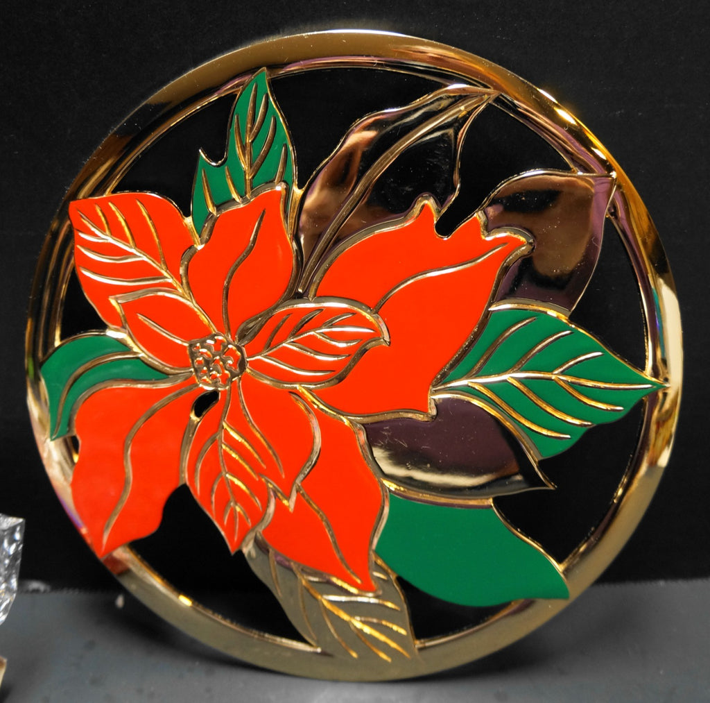 Home For The Holidays Brass Enamel Poinsettia Trivet Christmas