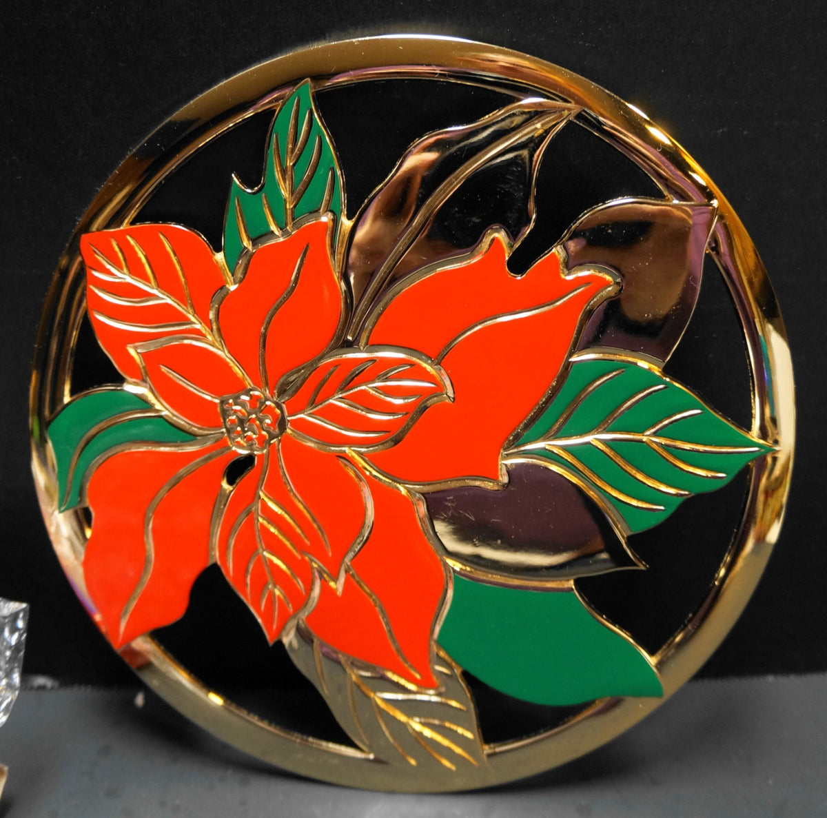 Home For The Holidays Brass Enamel Poinsettia Trivet Christmas
