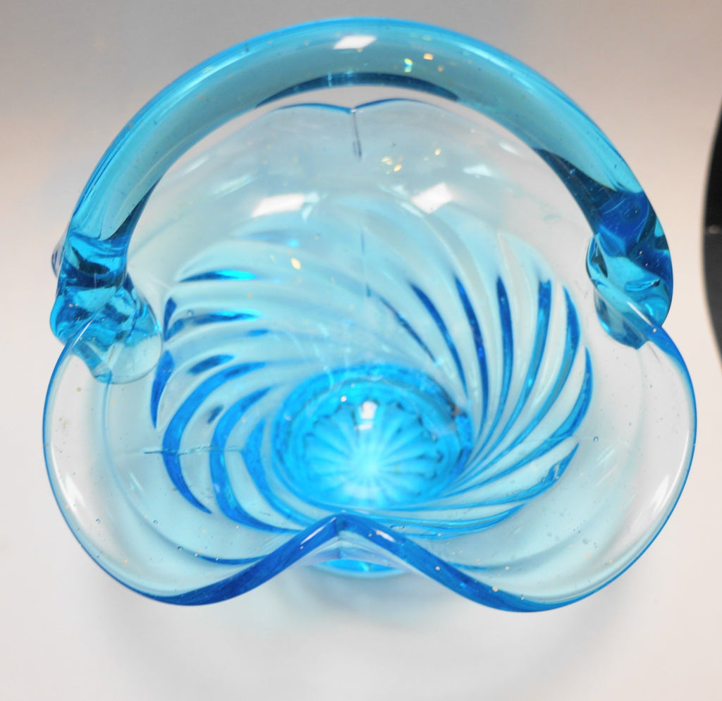 Electric Blue Swirl Art Glass Basket