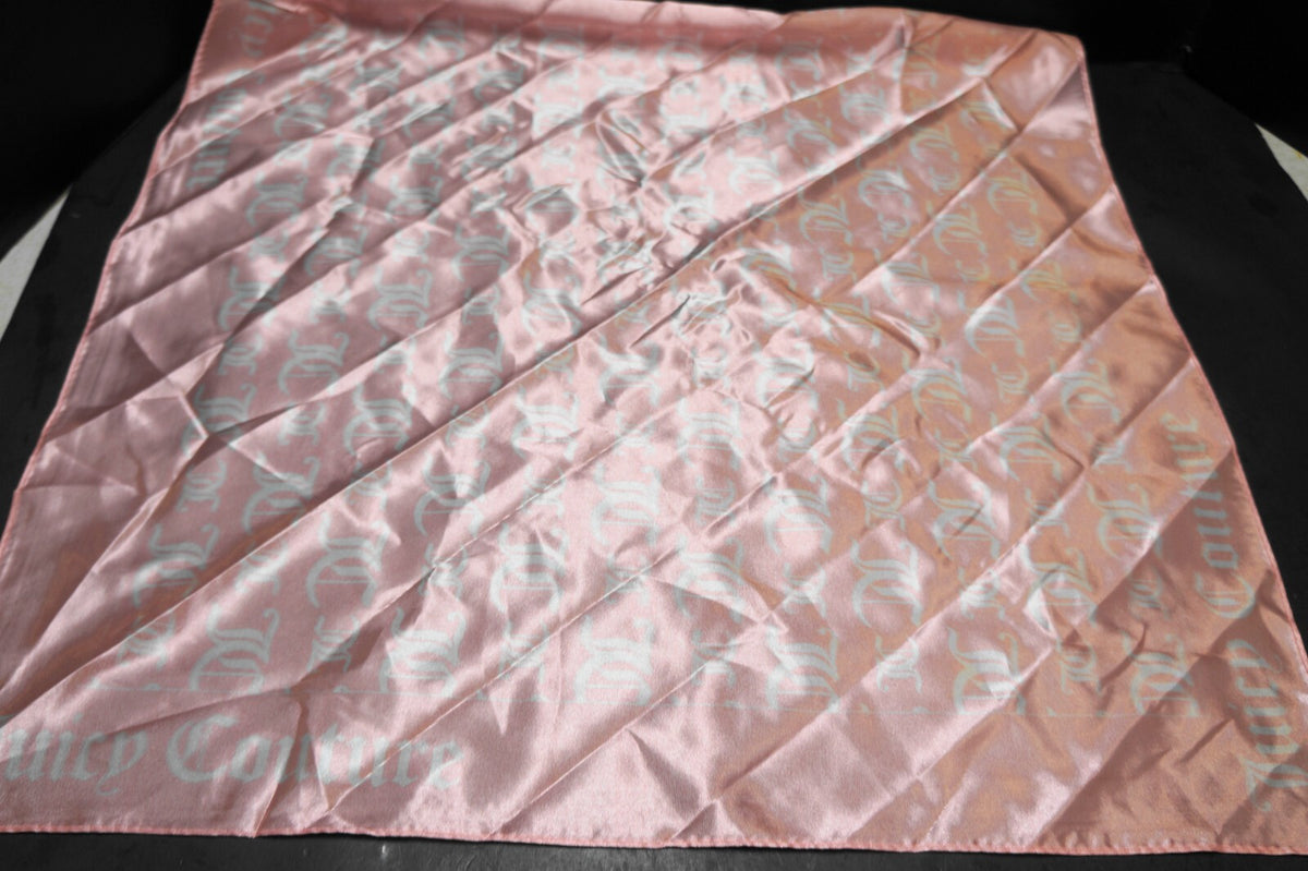 Juicy Couture Pink White Logo Print Satin Scarf 22 IN Square