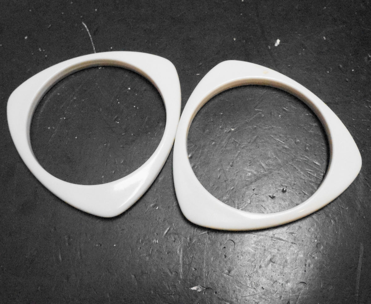 White Acrylic Lucite Triangle Bangles Bracelets Pair