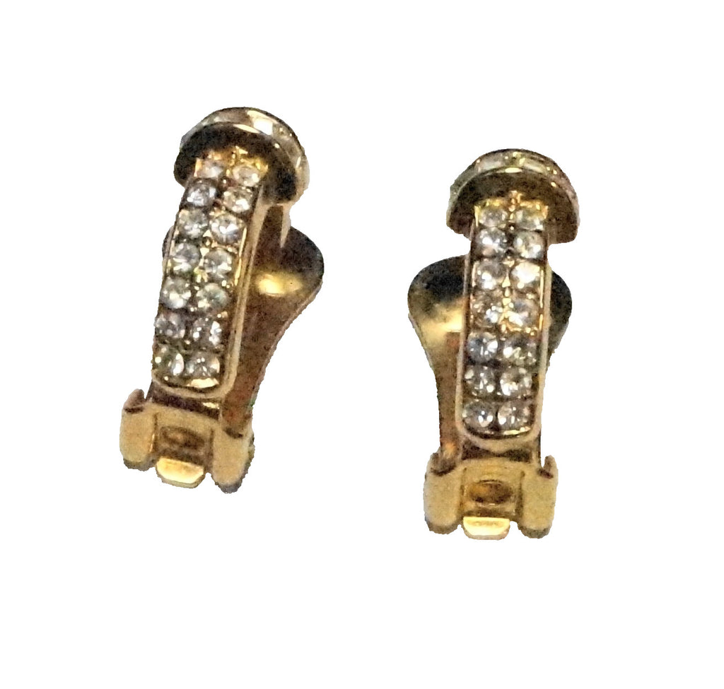 Christian Dior Gold Plated Crystal Half Hoop Clip Earrings