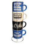 The Office Dunder Mifflin Ceramic Stackable Mugs Set of 4 Metal Caddy NBC