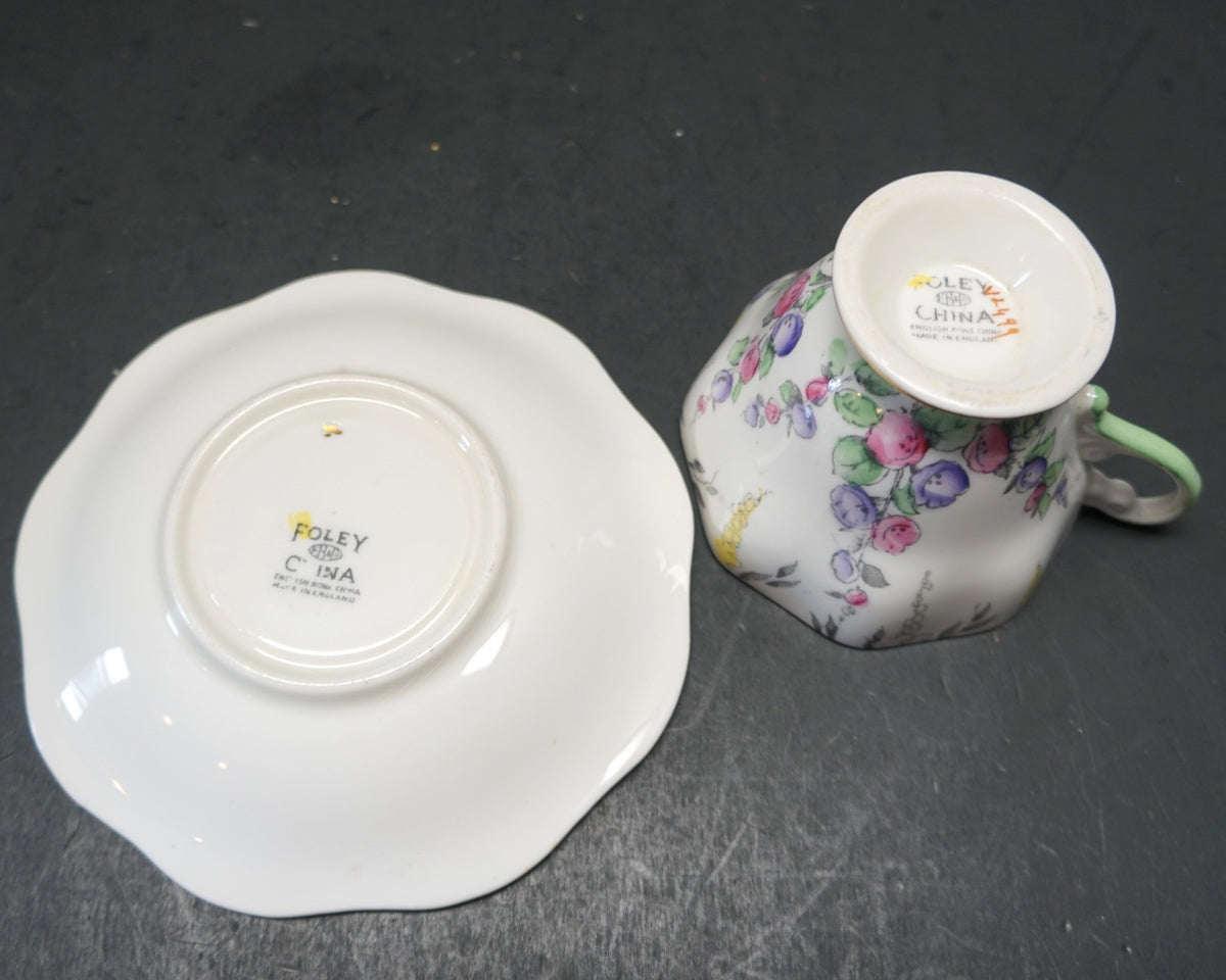 Foley Hand Painted Hollyhocks Garden Path Cup Saucer Bone China England