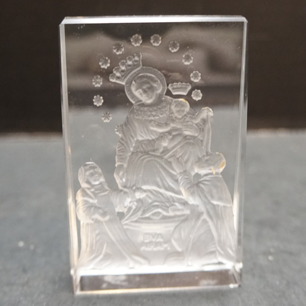 Ave Maria Intaglio Reverse Cut Crystal Paperweight Wedge