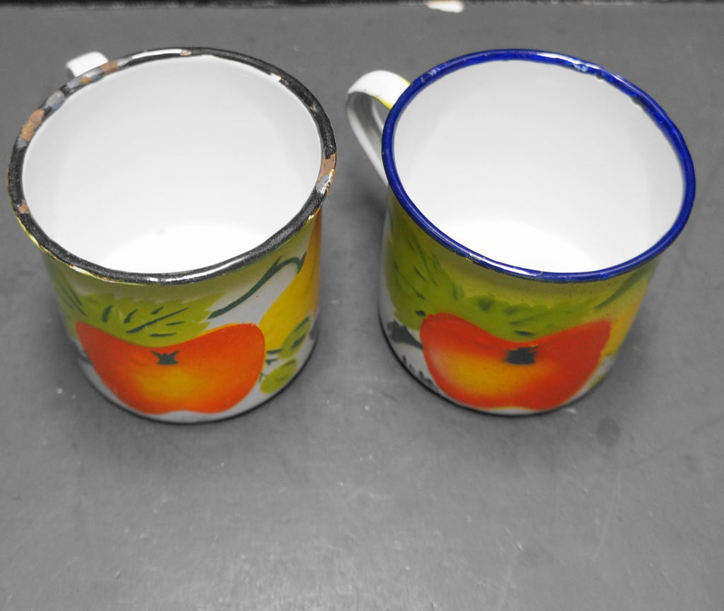Fruit Airbrushed Enamel Mugs Pair Vintage