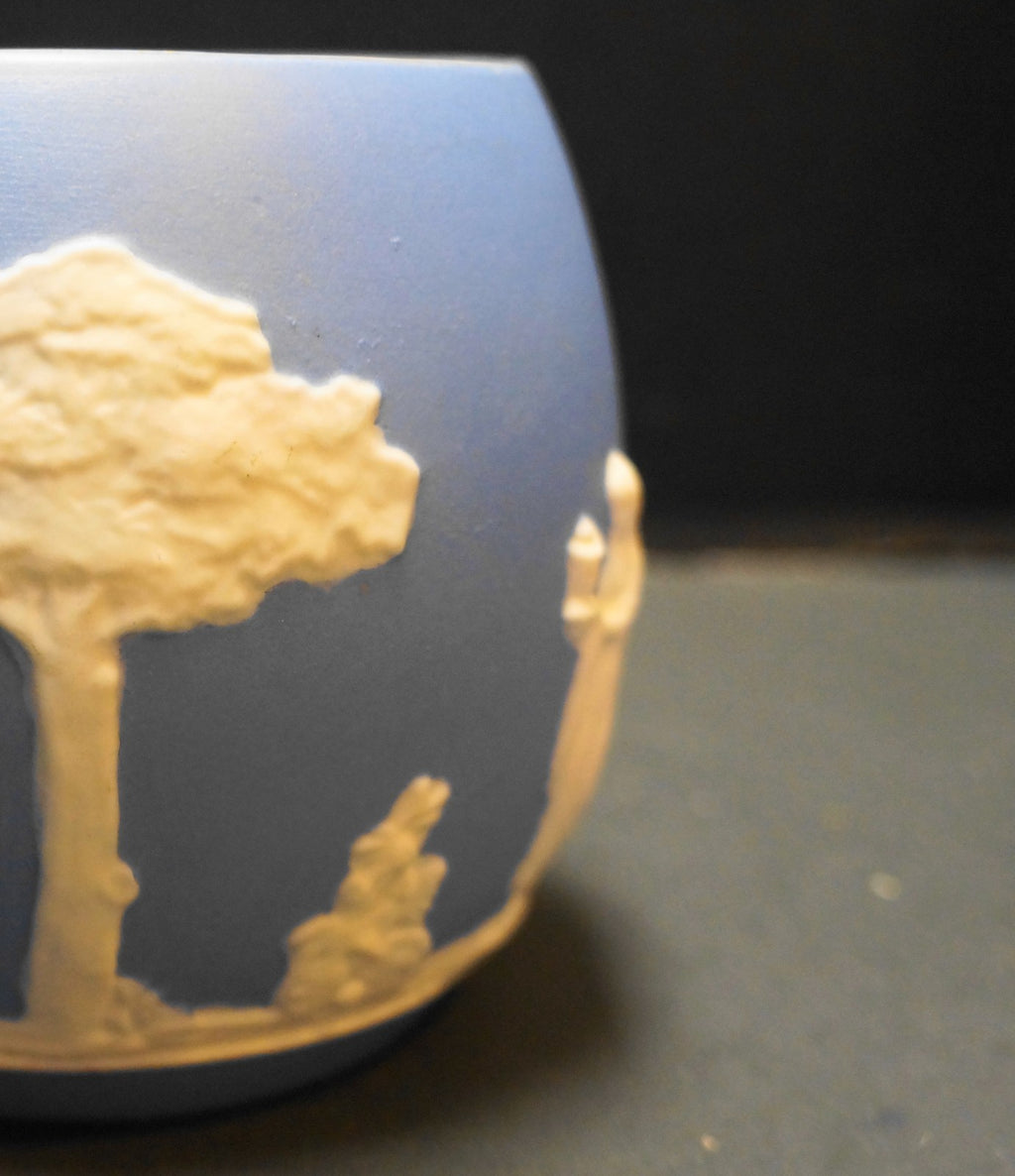 Cream on Blue Jasperware Cache Pot Jardiniere