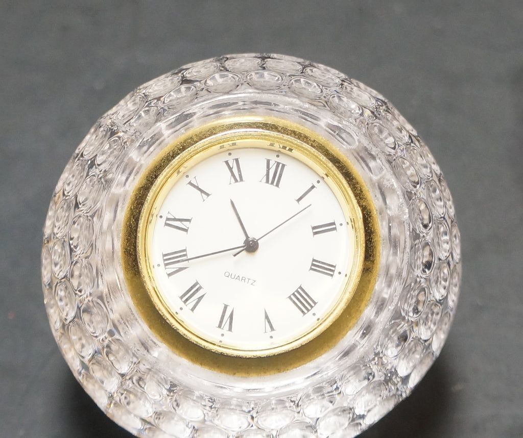 Lead Crystal Golf Ball Desk Clock Paperweight