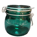 Teal Emerald Green Glass Short Canister Jar Wire Bale