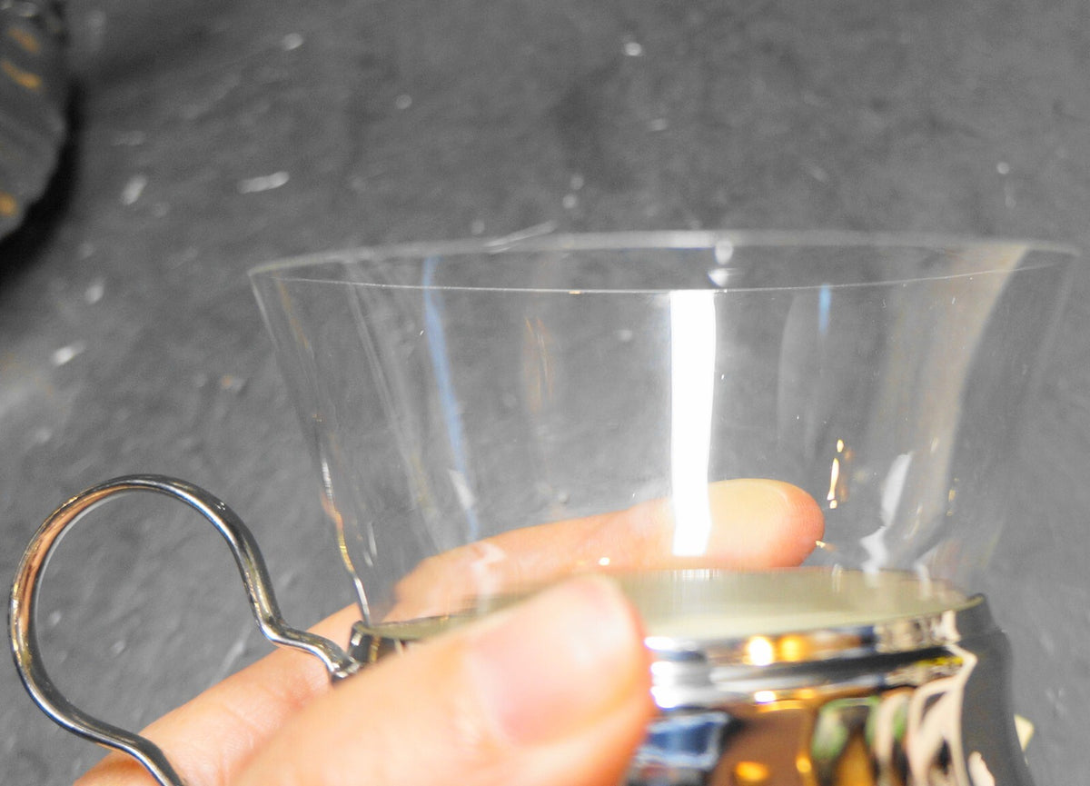 Schott Mainz Jena Glass Silverplate Holder Coffee Cups Set of 4 MCM