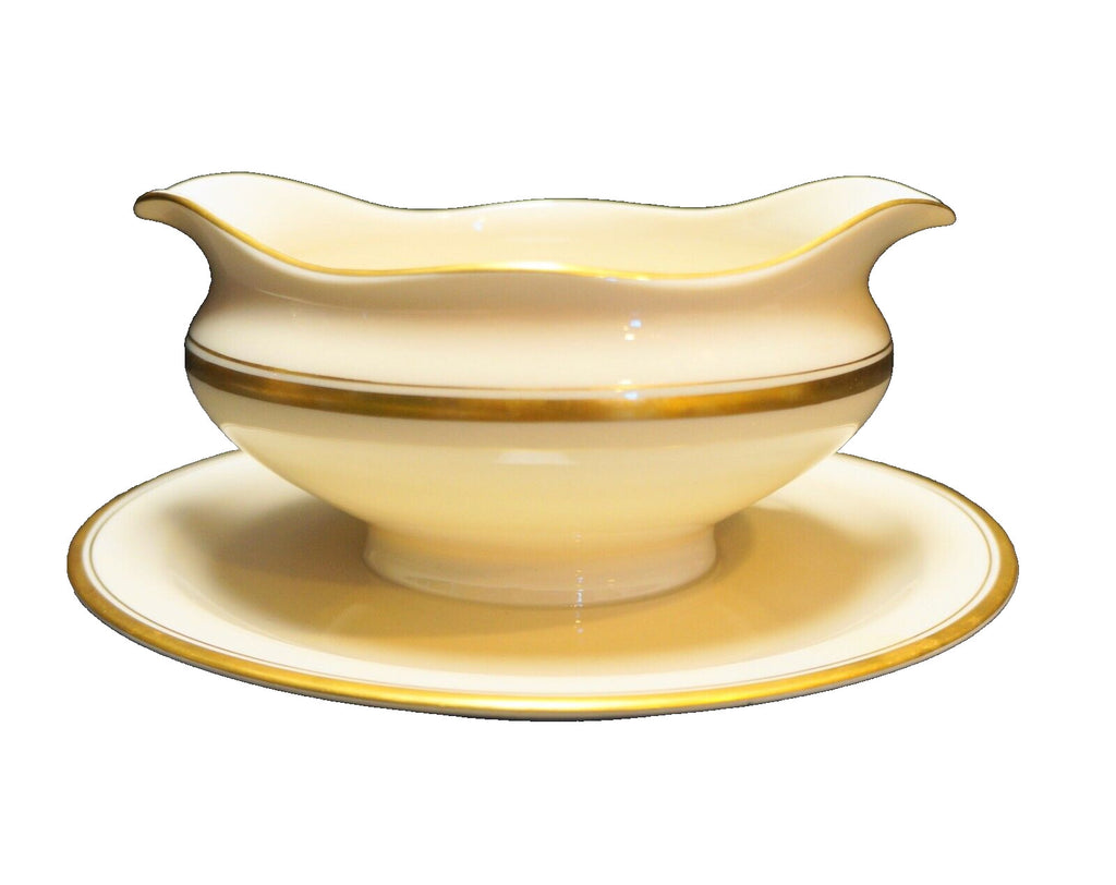 Syracuse Monticello Old Ivory Gravy Boat Attached Underplate