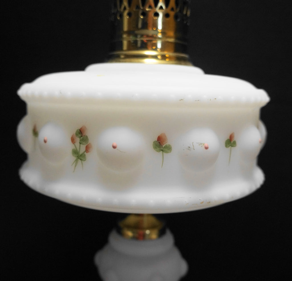 Satin Milk Glass Electric Table Lamp Hand Painted Roses