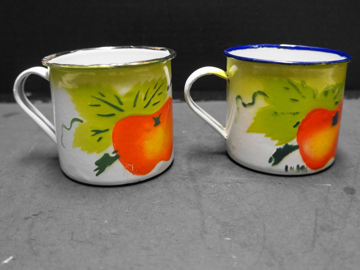 Fruit Airbrushed Enamel Mugs Pair Vintage