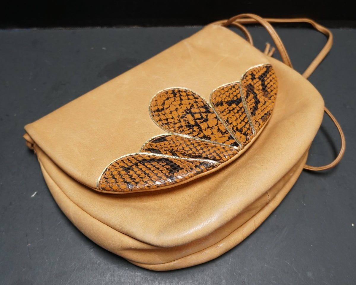 Renzo Rengiano for Visona Camel Brown Leather Purse Reptile Applique