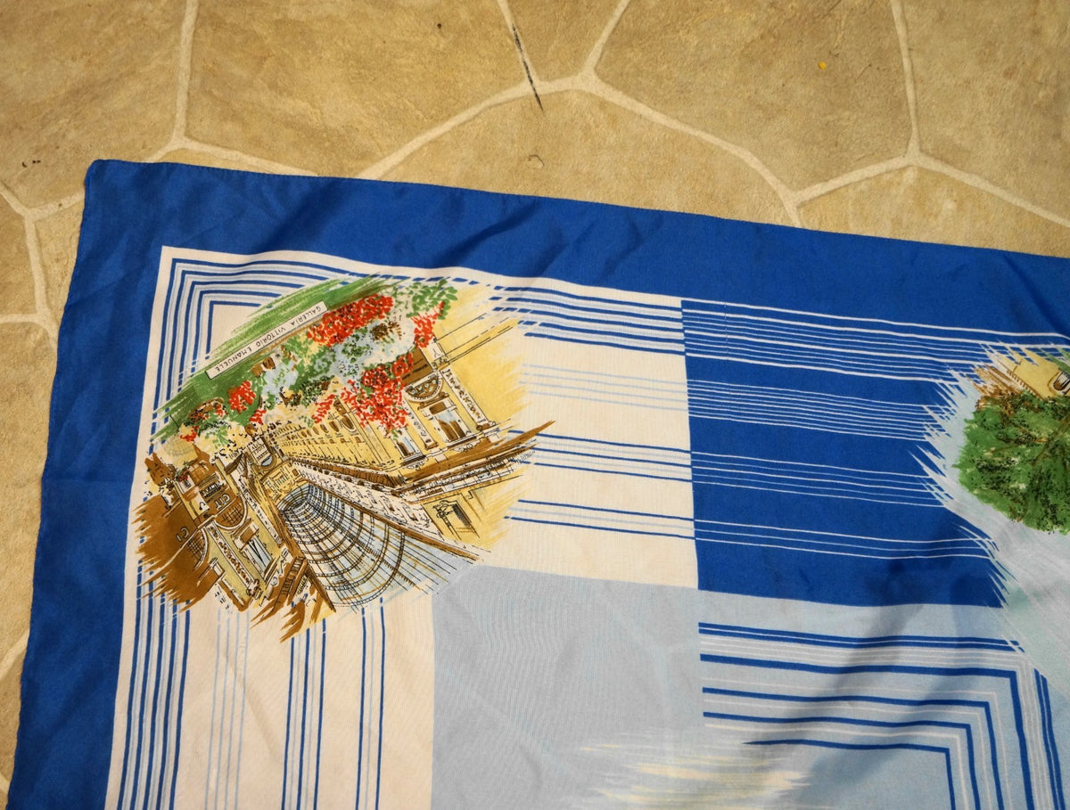 Italy Souvenir Scarf Tourism Scenes Blue and White Polyester